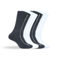 coskin Men's Crew Socks Soft Cushioned Cotton Blend, Moisture-Wicking, Breathable, and Comfortable for Sports, Hiking, Gym, Casual, and Everyday Wear,14 to 16, 4-Pairs(2 White, 2 Dark Grey)