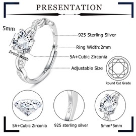 JeweBella Adjustable 925 Sterling Silver Rings for Women Engagement Ring Eternity Promise Ring Wedding Rings Cubic Zirconia Thumb Ring for Women Girls Anniversary Jewellery Gifts