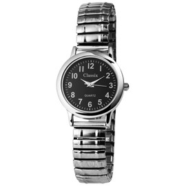 Classix Damen-Zugbanduhr Schwarz Silberfarbig Zugarmband Metall Armbanduhr 1700008-001