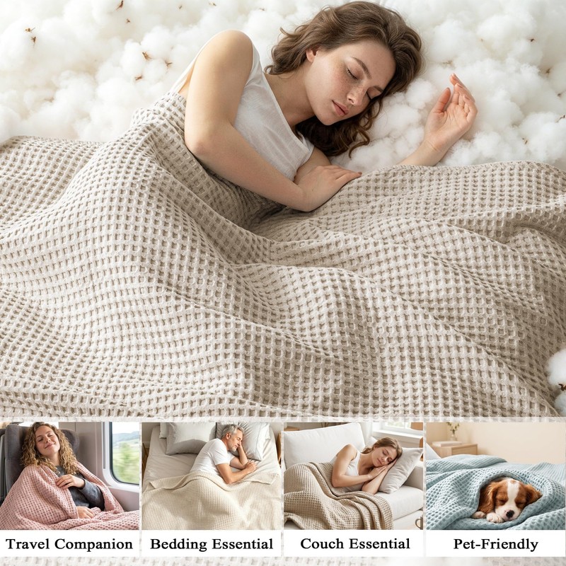 Exclusivo Mezcla 100% Cotton Blanket King Size for Bed, Khaki