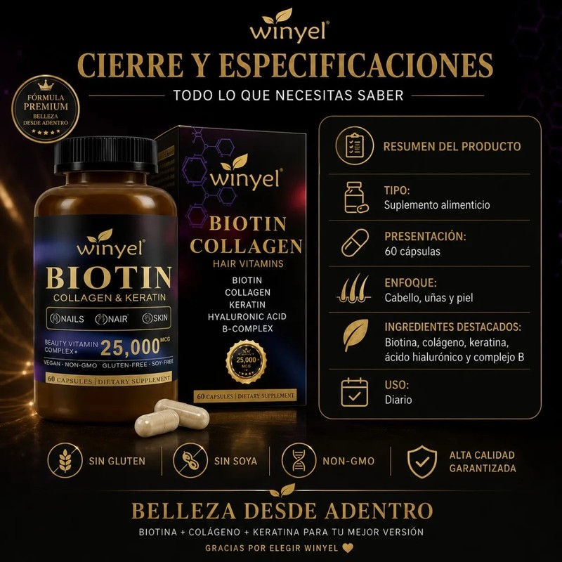Biotina Para Cabello Uñas Y Piel Con Colágeno Premium
