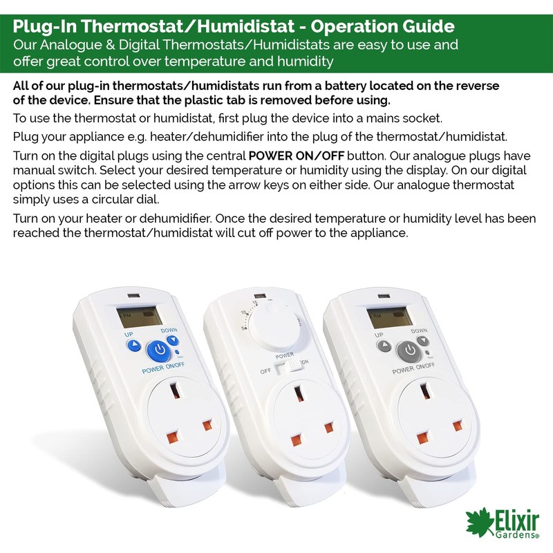 Elixir Gardens ® Plug in Analogue Thermostat Controller Heating Cooling