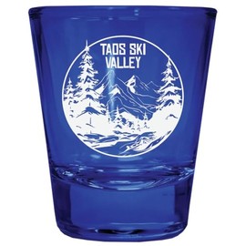R and R Imports Taos Ski Valley New Mexico Souvenir Engraved Full Color 2oz Shot Glass Blue Single