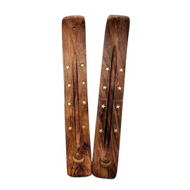 Bless-International Traditional-Handmade-Burner Wooden-Incense-Stick-Holder Ash-Catcher-Stand for-Aromatherapy-Meditation-Yoga (Incense Holder 10 inch(2 pcs))