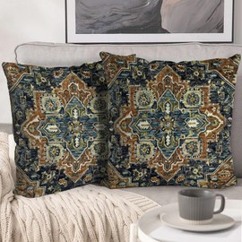 HZYKDWD Boho Cushion Covers 45x45 cm Set of 2,Boho Vintage Carpet Pattern Antique Ethnic Decor Double Sided Pattern Throw Pillow Covers Soft Pillow Case Living Sofa Room Bed Square Pillow Cover