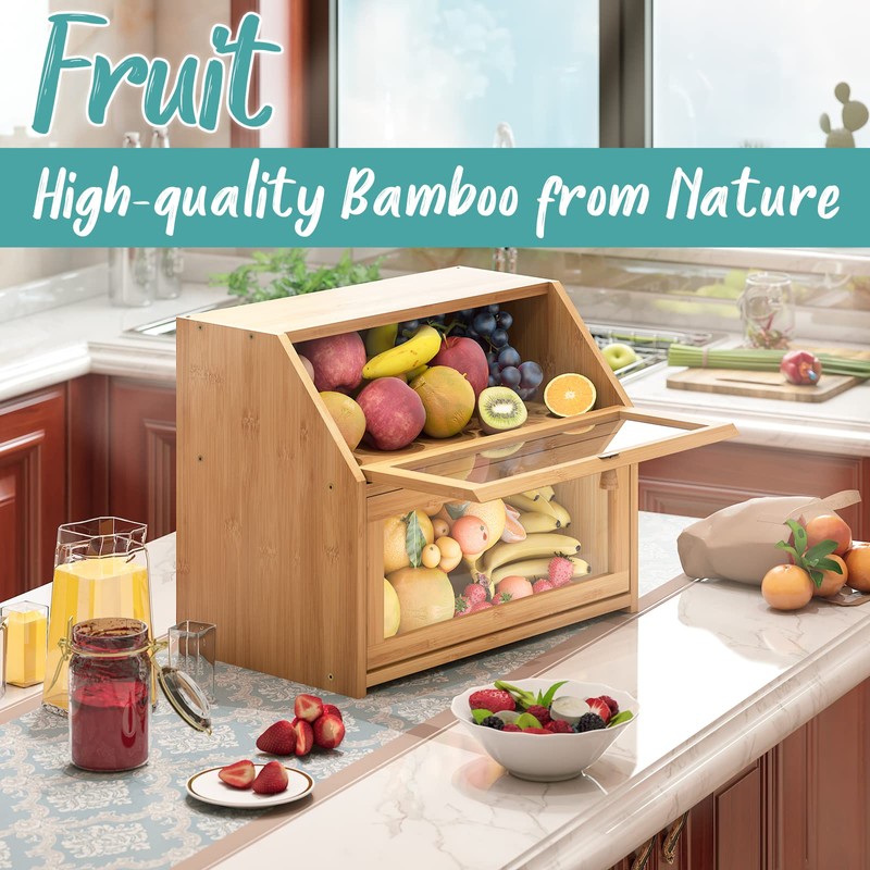 Vriccc Large Bread Box,Bamboo Wood for Kitchen Counter, Corner Bread