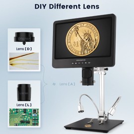 Andonstar AD249SM 10.1 inch 2160P UHD HDMI Digital Microscope 2000X, 3 Lens Soldering Digital Microscope with Arm Boom Metal Stand for PCB SMD Electronics Repair, Biological Microscope Kit, 32G Card