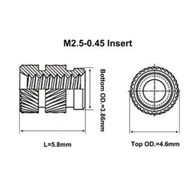 ShineNow Threaded Heat-set Inserts Brass for Printed Plastic Parts M2.5 70pcs