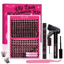 Lash Extension Kit Lash Clusters Kit with 168 Pcs Individual Lashes Cluster Lashes Bond and Seal Eyelash Applictor Lash Remover DIY Eyelash Extension Kit for Beginner(Tender+Glitter Kit)