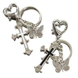 Tianhoudeger Women Key Chain Alloy Metal Crystal Keyrings Charm, Glitter Key Holder Pendant for Car Backpacks Handbag Purse, Cross