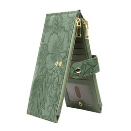 Gosect Women Leather Wallet Large Capacity RFID Blocking Designer Bifold or Trifold with Coin Pockets Credit Card Holder Travel Wallet Purse Gifts for Women