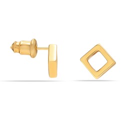 Charmsy 925 Sterling Silver 18K Gold-Plated Square Open Stud Earrings for Women Teen
