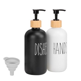 HarJue Glass Soap Dispenser Set, Refillable Dish Soap Pump Dispenser, 2×Hand Soap Dispenser, Kitchen Bathroom Counter Shampoo Conditioner Dispenser (Pump Dispenser Only)