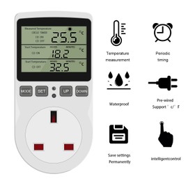 Digital Thermostat Temperature Controller, Socket Outlet 230V LCD Screen Temperature Control Switch with 1.7m Sensor Heating Refrigerator or Greenhouse Reptile arm/Terrarium Home