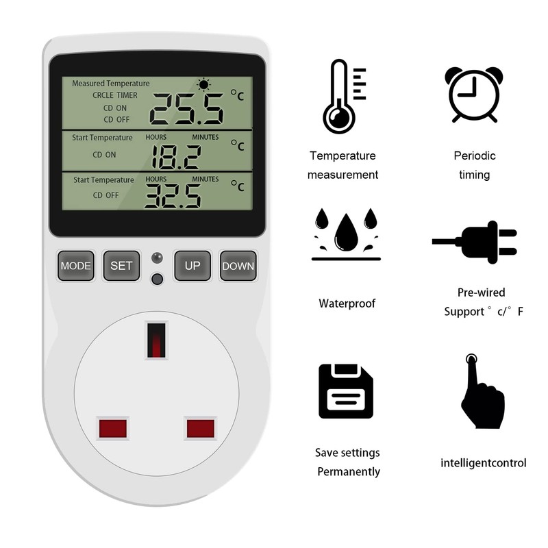 Digital Thermostat Temperature Controller, Socket Outlet 230V LCD Screen Temperature