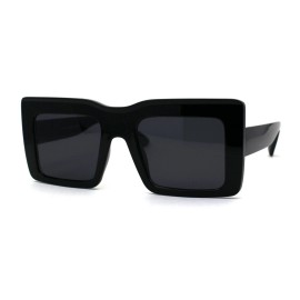 SA106 Womens Mod Thick Plastic Rectangle Sunglasses - Shiny Black