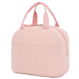 Corduroy Lunch Box for Women Girls, Cooler Lunch Bags Reusable Insulated Lunchbox for Picnic School Work Travel (Pink)