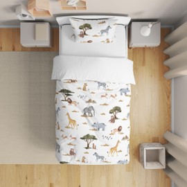 Sweet Jojo Designs Jungle Animals Boy Girl Toddler Kid Bedding Set Childrens 5pc Comforter Hunter Green Yellow Grey Rust Orange Black White Wildlife Safari Animal Elephant Giraffe Lion Monkey Leopard