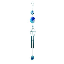 CoTa Global Blue Sea Shell Hanging Sea Glass Wind Chime 31.89 Inch, Nautical Windchime Outdoor Decor for a Harmonic Porch, Patio & Garden, Unique Beach Art Seashell Window Mobile Indoor Wind Chime
