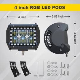 Ciascy 4pcs 4"inch RGB LED Flood Beam Fog Cube Work Lights Pods For Off Road SUV ATV