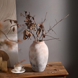 shlpchyub Brown 10.23" Vintage Ceramic vase - Rustic Farmhouse Decor, Elegant Flower vase for Home Decor, Rustic vase for Any Space