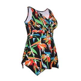Septangle Swimsuit Tops for Women Blouson Modest Tankini Top High Waisted V Neck Bathing Suit Tops Maternity Swim Suit Tops Black&Orange Flower US18