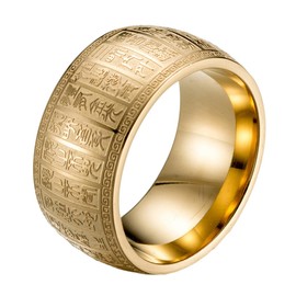 HIJONES Men's Stainless Steel Taoist Jin Guang Mantra Ring Signet Lettering Happy Amulet Band, Tungsten Carbide Titanium