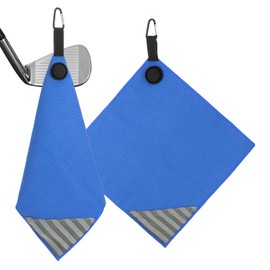 PATIKIL 12"x12" Magnetic Golf Towel with Wire Cleaning Cloth, 2 Pack Microfiber Waffle Pattern Towels with Magnet and Clip for Golf Carts Clubs Golfing Gear, Blue