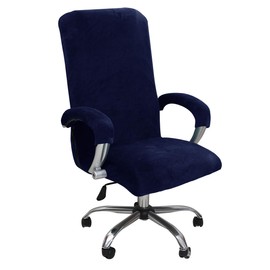 Velvet Office Chair Cover with Arm Covers Stretch Computer Desk Chair Covers Universal Boss Swivel Chair Covers Gaming Chair Covers (Navy,Large)