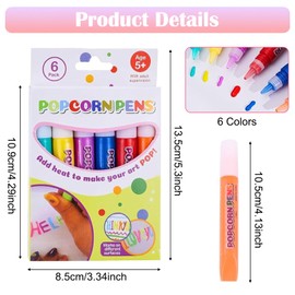 YzmrBdqc 6 Pcs Bubble Popcorn Drawing Pens, Magic Puffy Pens for Kids, DIY Bubble Popcorn Drawing Pens, 3D Art Safe Pen Magic Popcorn Pen for Cards Kids Greeting Birthday Christmas Gifts