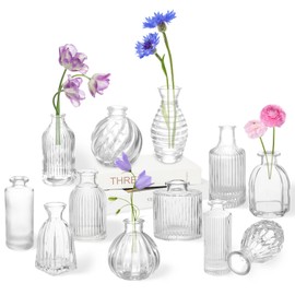 Glass Bud Vases Set of 12, Small Flower Vase for Centerpieces, Vases for Flowers, Clear Flower Vase Ribbed Modern Bud Vases in Bulk, Vintage Vases for Floral Wedding Party Table Decoration Home Decor
