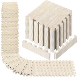 Tinideya 48 Pcs Printed Foam Tiles 12 x 12 Inch Interlocking Foam Mats Wood Grain Puzzle Floor Mat Tiles EVA Floor Padding Exercise Flooring with Border for Home Gym Playroom Baby Kids (White)