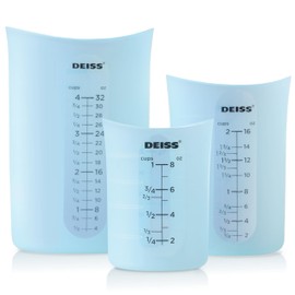 Deiss PRO 3-teiliges Silikon-Messbecher-Set - Vielseitig & Langlebig, Ausgießer für einfaches Ausgießen, Antihaftbeschichtet für leichte Reinigung, Hitzebeständig Flüssigkeitsmessbecher zum Ausdrücken