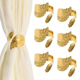 UFURMATE Curtain Tiebacks, 6 Pack Metal Decorative Golden Leaves Curtain Tiebacks Creative Curtain Buckles Spring Drape Holder Clips for Home Office (Gold)