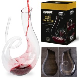 Le Portteus Wine Decanter Swan Design, Modern And Unique Horn Decanter With Slanted Spout - Luxurious Wine Aerator, Hand Blown Crystal Decanter- Excellent Housewarming/Wedding Wine Gift-750ml Capacity