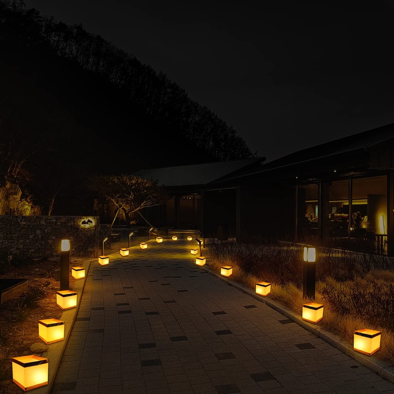 FuHigh 40Pack Paper Floating Water Lanterns,Gold+White Square Memorial Candle Lantern,Table