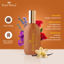 Royal Mirage Just Oud Eau de Cologne - Premium Oud Wood & Leather Fragrance Spray - Sultry Woods & Florals - 120ml (4 oz) Long-Lasting EDC