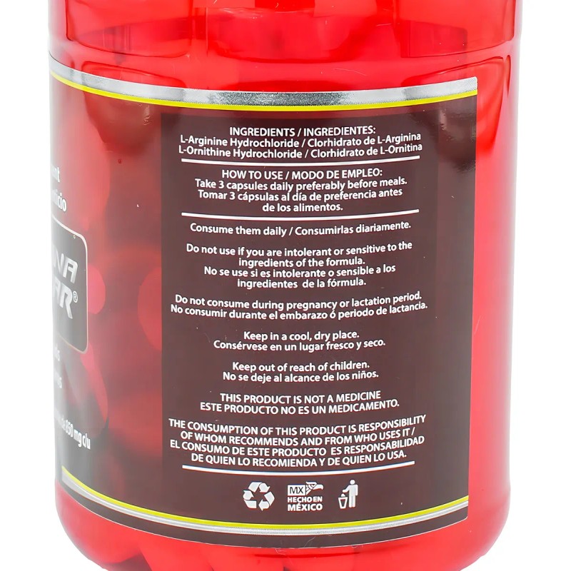 Nano Fear L-Arginina Cpsulas Precursor xido Ntrico Deportivas 100 Caps