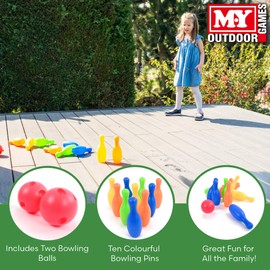 10 Piece Garden Games Bowling Set - Garden Skittles Colourful Outdoor Toys and Games