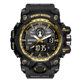 KXAITO Men's Watches Sports Outdoor Waterproof Military Watch Date Multi Function Tactics LED Face Alarm Stopwatch for Men 3169 (Gold)