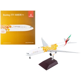 DCD Boeing 777-300ER Commercial Aircraft Toy Emirates Airlines Dubai Expo 2020 Graphic White Orange Gemini 200 Series Made Resin