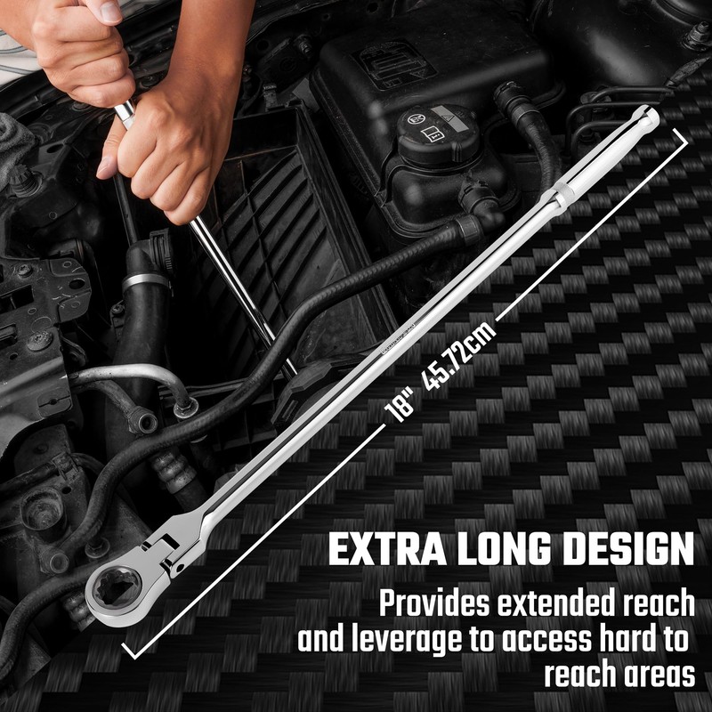 DURATECH Extra Long Flex Head Ratchet Wrench, 144-P, Double-Stacked Pawls,