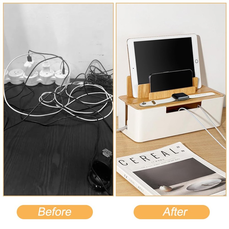 Cable Box, Cable Organiser with Lid, Storage Box Made of