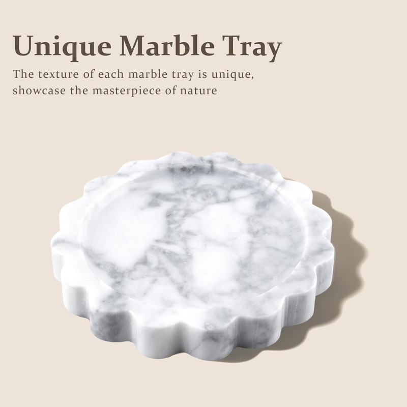 5.5 Inch Round Marble Tray with Scalloped Edge