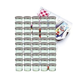 MamboCat Set of 50 Jam Jars 125 ml Preserving Jars 66 Silver Lid Including Diamond Sugar Gelier Magic Recipe Book