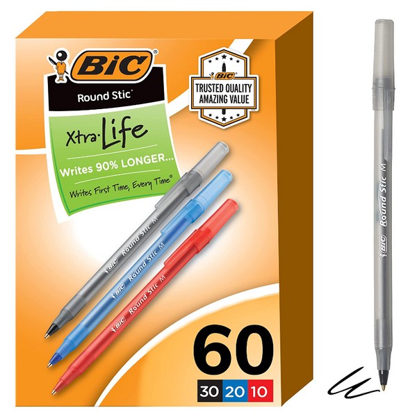 BIC Round Stic Xtra Life Assorted Ink Ballpoint Pens Medium