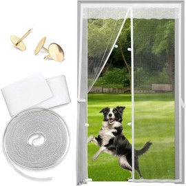 Mosquitera Magnética para Puertas,Cortina Malla,Junta magnética de arriba a abajo con cierre automático,con Nylon Tiras de Almacenamiento en los Lados,Cinta Sin Taladros (blanco, 90 x 200 cm)