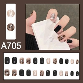 BHIDENAW Nail Tips, 24 Pieces, Nail Tips, Short, Autumn, Winter, Popular, Japanese Style, Cute, Simple, Stylish, Coming of Age Ceremonies, School Entrance Ceremonies, Graduation Ceremonies, Weddings,