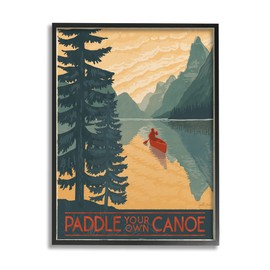 Stupell Industries Paddle Your Own Canoe Phrase Mountain Lake Adventure, Designed by Janelle Penner Black Framed Wall Art, 24 x 30, Green
