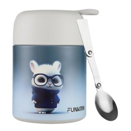 Funkrin 16oz Thermos for Hot Food, Stainless Steel Lunch Box for Kids Adults, Insulated Food Jar with Folding Spoon, Vacuum Leak Proof Soup Container for Hot & Cold Food